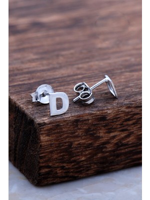 Sümer Telkari D Harfi Rodyumlu Gümüş Küpe 5955