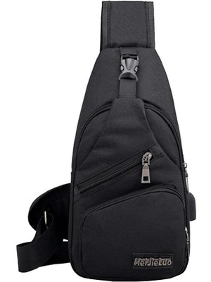 Mens Bag Omuz Çantası Anti Nedensel Hafif USB Port Yeni Black-Oxford Bezi