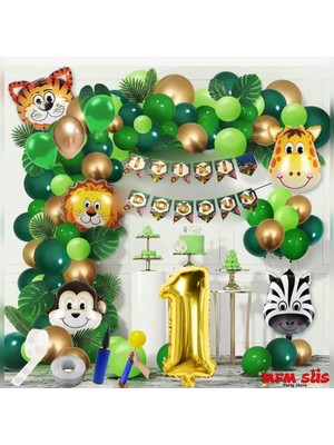 Mfm Parti 1 Yaş Safari Temalı Folyo Lüks Zincir Balon Seti