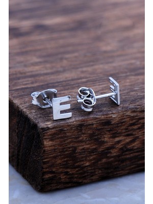 Sümer Telkari E Harfi Rodyumlu Gümüş Küpe 5958