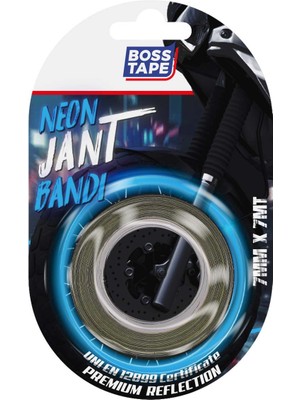 Boss Tape Araç Otomobil Motosiklet Parlayan Reflektörlü Mavi Neon Jant Bandı Sertifikalı En:7mm Boy:7mt