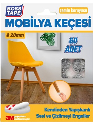 Boss Tape 3M Yapışkanlı 60 Adet 20MM Gri Mobilya Sandalye Masa Ayağı Keçesi