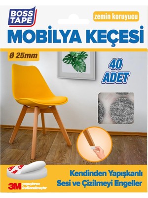 Boss Tape 3M Yapışkanlı 40 Adet 25MM Gri Mobilya Sandalye Masa Ayağı Keçesi