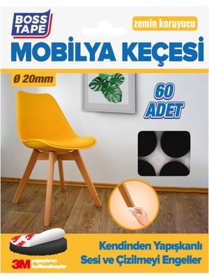 Boss Tape 3M Yapışkanlı 60 Adet 20MM Siyah Mobilya Sandalye Masa Ayağı Keçesi