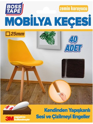 Boss Tape 3M Yapışkanlı 40 Adet 25MM Kare Kahverengi Mobilya Sandalye Masa Ayağı Keçesi