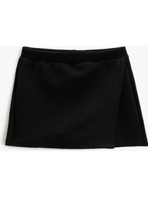 Koton Basic Mini Şort Etek Kruvaze Beli Lastikli Dokulu