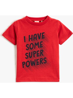 Koton Baskılı Kısa Kollu Tişört Bisiklet Yaka