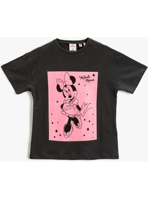 Koton Minnie Mouse Oversize Tişört Baskılı Lisanslı Kısa Kollu Bisiklet Yaka