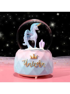 Hediyesahibi Unicorn Dönen Işıklı Müzikli Püskürtmeli Büyük Boy Kar Küresi