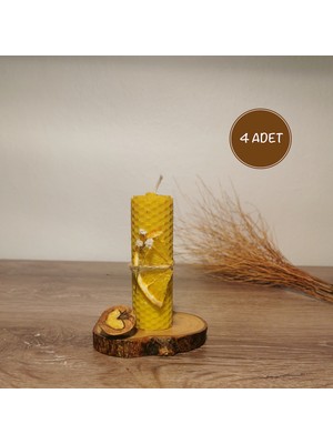 Arı Gücü Balmumu Mum El Yapımı Doğal Mum 4 Adet 10 cm x 3 cm