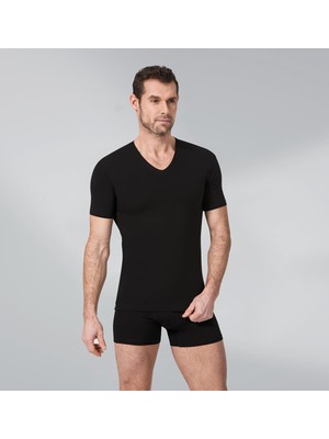 Namaldı Erkek %50 Modal %50 Pamuk V Yaka T-Shirt Xxl Beden Siyah Renk