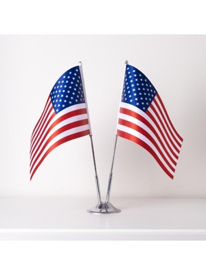 Zc Bayrak Amerika 2li Masa Bayrağı Saten Kumaş Dijital Baskı 15x22,5 cm