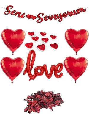 Bal10 Dünyası 14 Şubat Set Sevgililer Günü Balonlu Gül Yapraklı Süsleme Hediye Seti