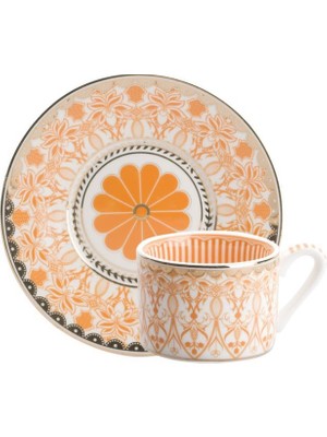 Çırpan Ev Turuncu Desenli Tek Kişilik Türk Kahvesi Fincanı