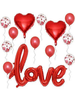 Rönesans Parti Sevgililer Günü, Kalp Folyo ve Şeffaf Konfetili Balon Seti
