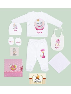 Bk Kids Kişiye Özel Beyaz Hastane Çıkışı, Pembe Bebek Anı Defteri, Yeni Doğan Bebek Giyim Hediyesi, 9 Parça Bebek Hediye Seti-2