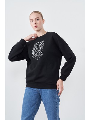 Kinetix A10000252308010 Siyah Kadın 2W W-SDK203 Rachel Slogan Sweatshirt Sweatshirt