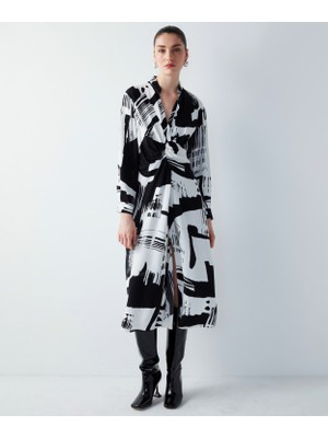 İpekyol Soyut Desen Midi Elbise