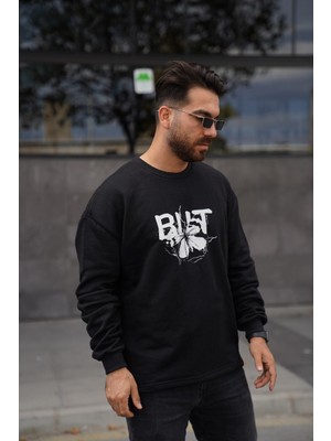 EM Brothers Sweatshirt Oversize Baskılı Siyah