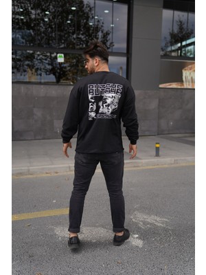 EM Brothers Sweatshirt Oversize Baskılı Siyah