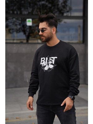 EM Brothers Sweatshirt Oversize Baskılı Siyah