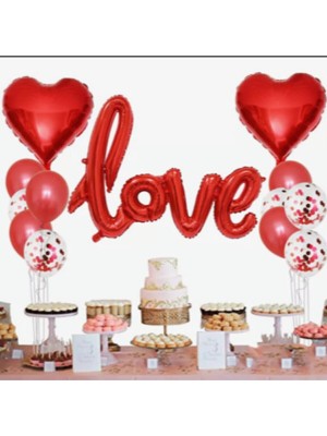 Bal10 Dünyası Sevgililer Günü Için Kırmızı Love El Yazısı Folyo Balon Şeffaf Balonlu Parti Seti