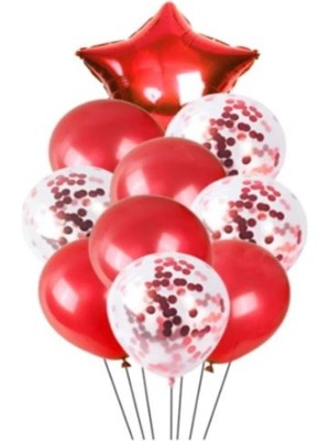 Bal10 Dünyası Sevgililer Günü Yıldız Folyo Balon Şefaf Konfetili Balon Seti