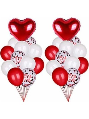 Bal10 Dünyası Sevgililer Günü Konfetili Balon ve Kalp Folyo Balon Seti