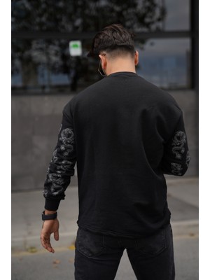 EM Brothers Sweatshirt Oversize Baskılı Siyah