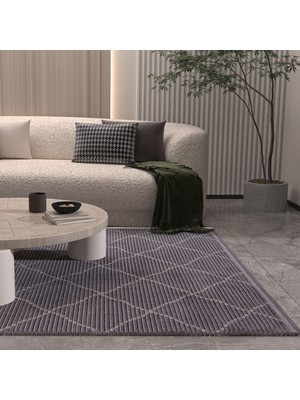 Cool Halı Vetrina 3606 Antrasit Yumuşak Doku Halı Kilim Salon Mutfak Koridor Kesme Yolluk Dokuma Makine Halısı