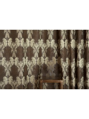 Massarelli Fon Perde Klasik Damask Desen Antrasit-Gold 1-2 Seyrek Pile 90 x 260 cm