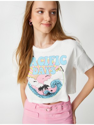 Koton Crop Tişört Kısa Kollu Bisiklet Yaka Baskılı