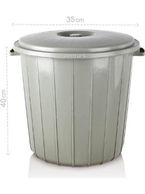 Abnturk 25 Litre Yuvarlak Kapaklı Büyük Çöp Kovası Sağlam Kalite Plastik Çöp Kutusu Ø35 H:40 Su Erzak Kovası