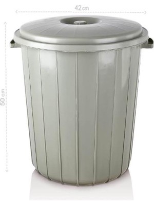 Abnturk 50 Litre Yuvarlak Kapaklı Jumbo Çöp Kovası Sağlam Kalite Plastik Çöp Kutusu Ø42 H50 Su Erzak Kovası