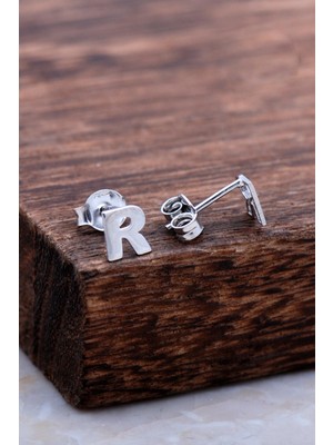 Sümer Telkari R Harfi Rodyumlu Gümüş Küpe 5997