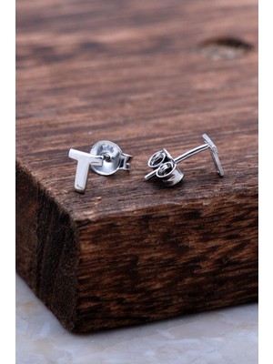 Sümer Telkari T Harfi Rodyumlu Gümüş Küpe 6006