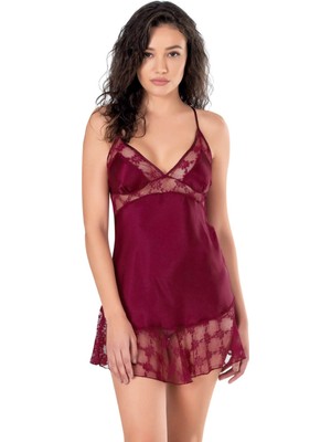 Primoda Bordo Kısa Saten Gecelik 8115