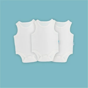 3'lü Bebek Atlet Body Zıbın Çıtçıtlı Ekru 100% Pamuk 6-9 Ay