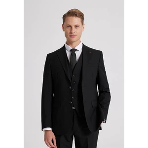 D'S Damat Slim Fit Siyah Mono Yaka Çift Yırtmaçlı Astarlı Takim Elbise Yelekli 4HFY5ORT01599