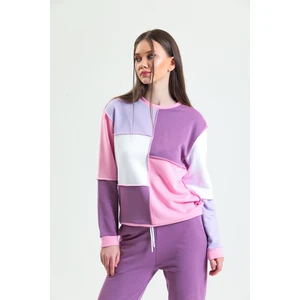 Pembe Parçalı Patchwork Sweatshirt