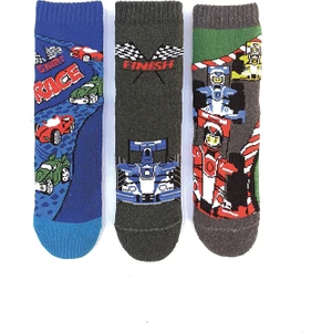 Mem Socks 3'lü Rally Desenli Kaydırmaz Havlu Çocuk Çorabı