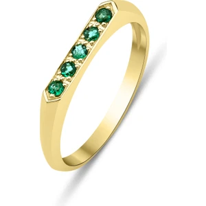 Kairos Jewelry 14 Ayar Altın Beş Taşlı Zümrüt Mühür Yüzük KRS078-14EGR