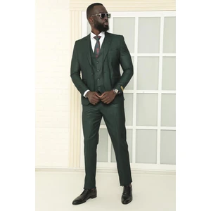 Dewsa Plus Mono Yaka Tek Düğme Çift Yırtmaç Yelekli Slim Fit Düz Yeşil Takım Elbise