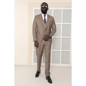Dewsa Plus Mono Yaka Tek Düğme Çift Yırtmaç Yelekli Slim Fit Düz Yeşil Takım Elbise