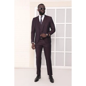 Dewsa Plus Mono Yaka Tek Düğme Çift Yırtmaç Yelekli Slim Fit Düz Kahverengi Takım Elbise