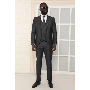 Dewsa Plus Mono Yaka Tek Düğme Çift Yırtmaç Yelekli Slim Fit Düz Füme Takım Elbise