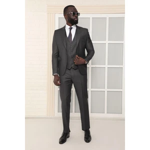 Dewsa Plus Mono Yaka Tek Düğme Çift Yırtmaç Yelekli Slim Fit Düz Antrasit Takım Elbise