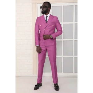 Dewsa Plus Sivri Yaka Metal Düğmeli Çift Yırtmaç Slim Fit Düz Mürdüm Kruvaze Takım Elbise