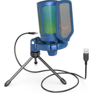 Ampligame A6V Yayıncı - Oyuncu - Podcast - Youtuber Rgb USB Mikrofon Mavi