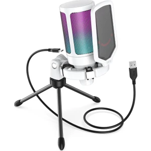 Ampligame A6V Yayıncı - Oyuncu - Podcast - Youtuber Rgb USB Mikrofon Beyaz